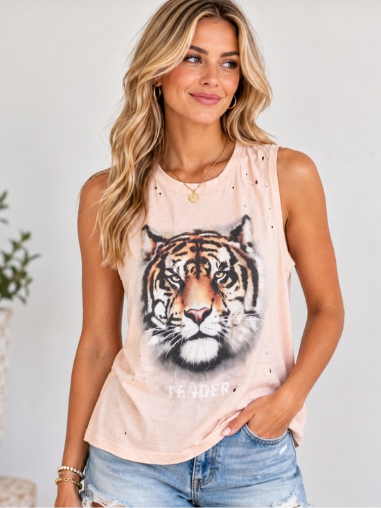 Wildfox Tops - WILDFOX Tender Tiger Pinhole Sleeveless Top